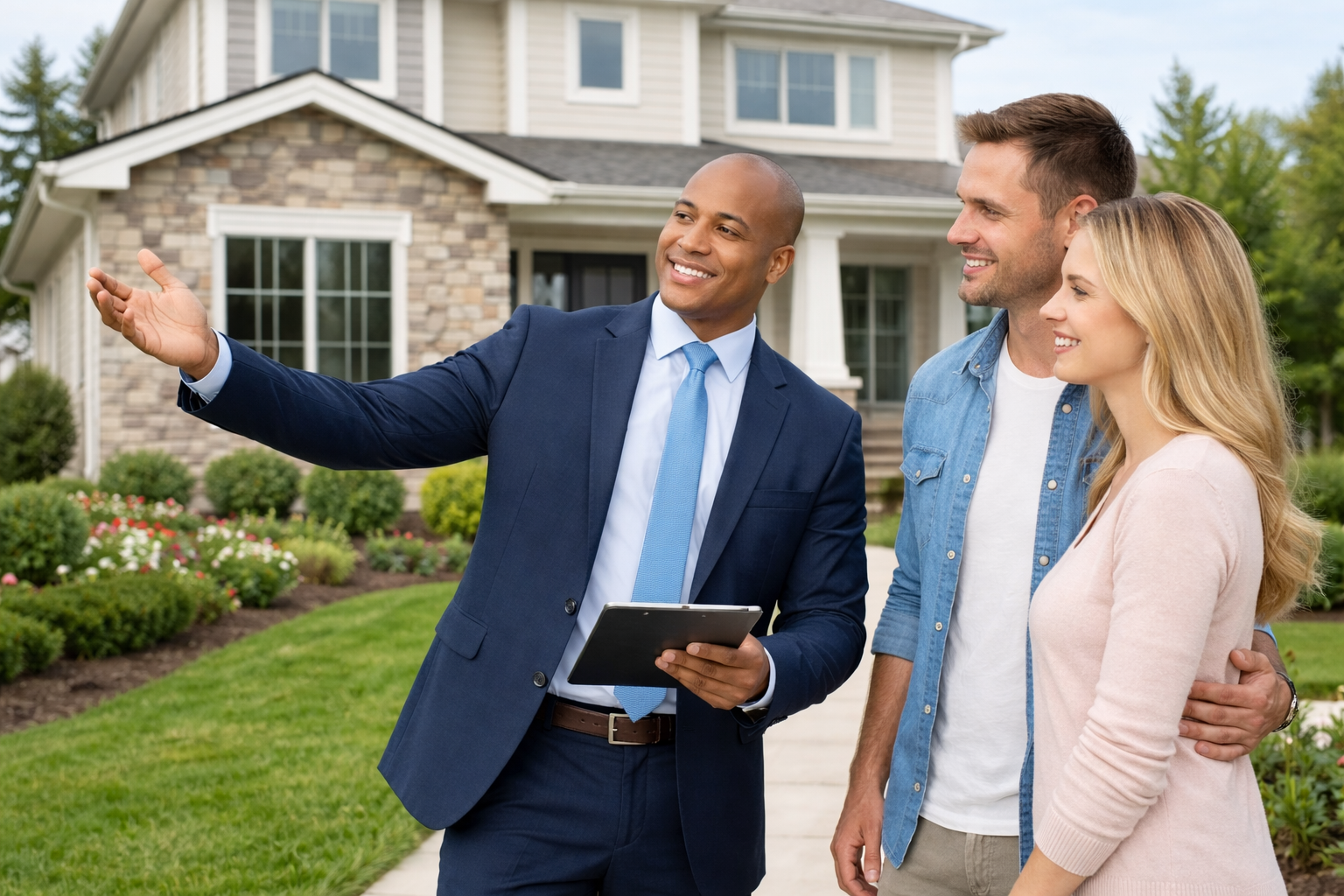 Agent showing home to buyers